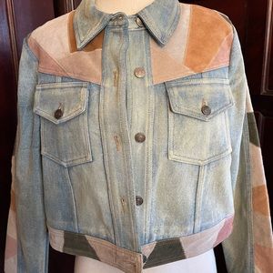 Free People Dallas Suede Patchwork Denim Jacket